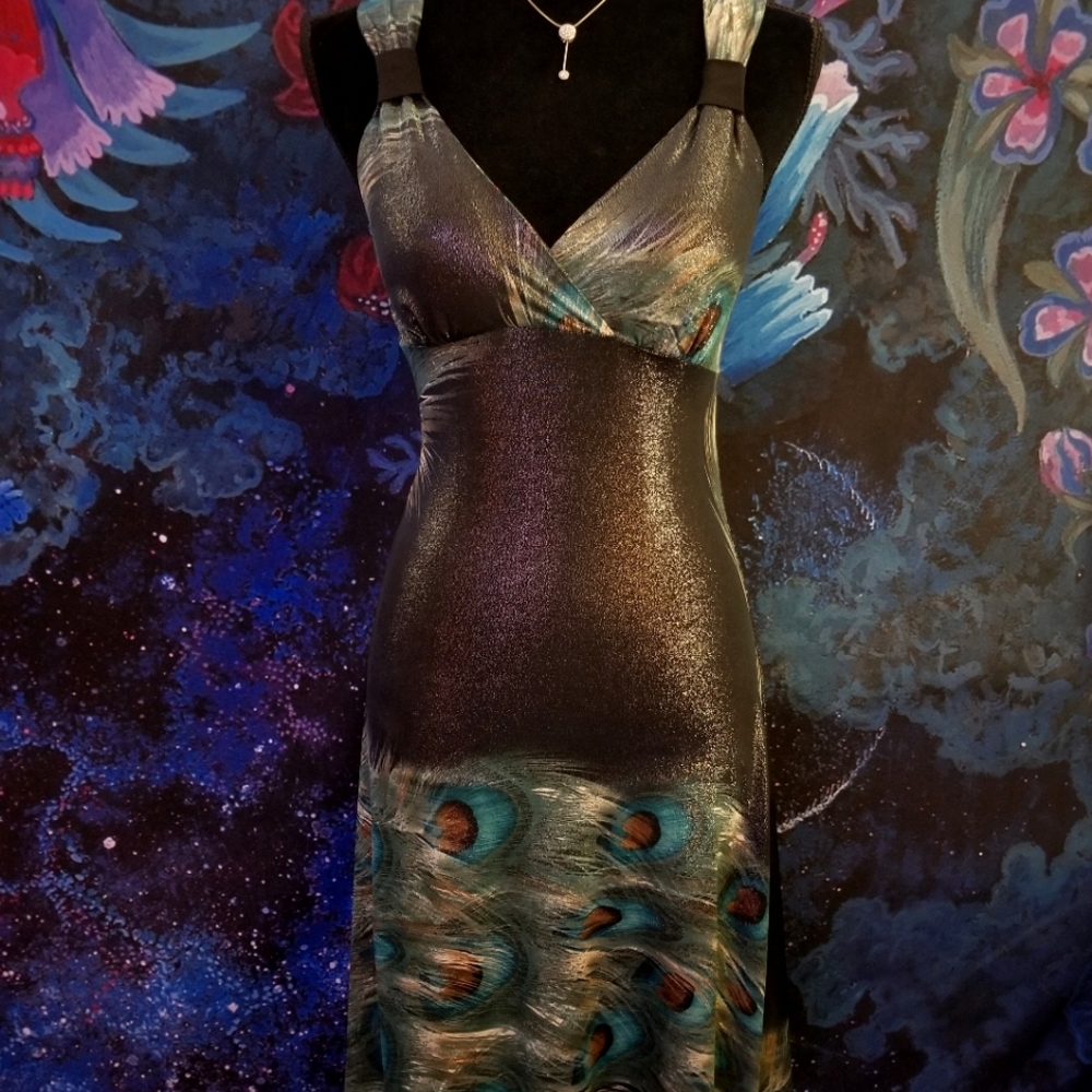 Shimmery Peacock Midi Dress